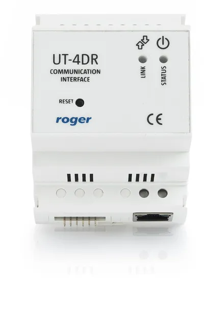 Modul komunikimi IP Ethernet Roger UT-4DR, për sistemin RACS, montim në shina DIN, i bardhë - 1