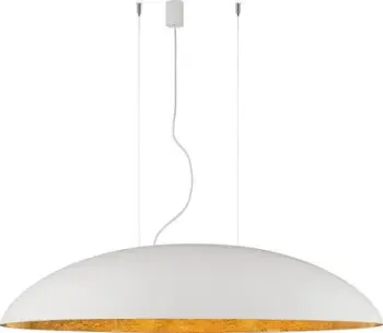 Lampë e varur Canoe V, 117cm, dizajn oval, e bardhë ari