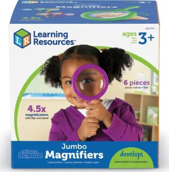 Set lupash Learning Resources Primary Science Jumbo Magnifiers, 6 copë, zmadhim 4.5x, shumëngjyrësh