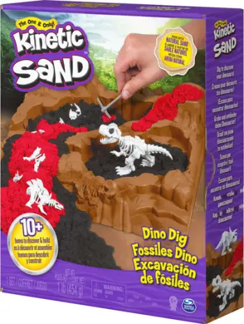 Set lodër Kinetic Sand Dino Dig, 454g, mbi 10 kocka dinosaurësh, multingjyrësh