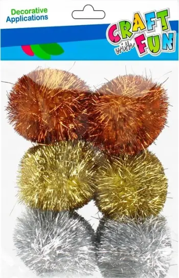 Set dekorativ CRAFT WITH FUN Pompon 521, 4.5 cm, 6 copë, shumëngjyrësh