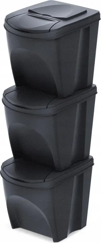 Set koshash mbeturinash SORTIBOX ECO WOOD, 3x25L, për riciklim, antracit
