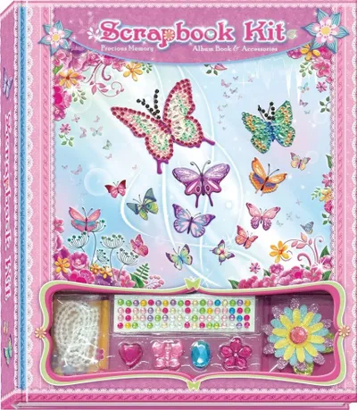 Set scrapbooking Pecoware Butterflies, album kreativ, me aksesorë dekorimi, rozë shumëngjyrëshe - 1