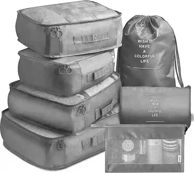 Set organizues udhëtimi Aptel, 8 pjesë, poliester, gri - 4