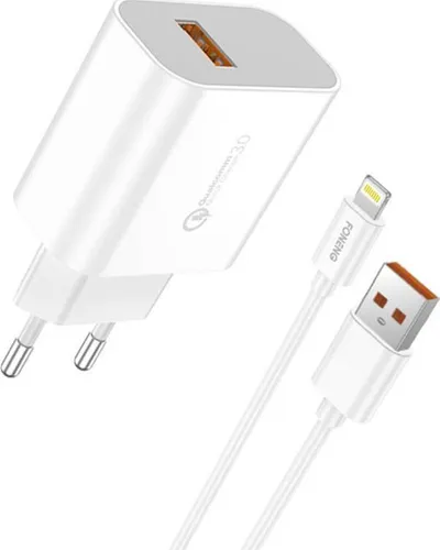 Karikues muri Foneng EU46, 1x USB QC 3.0, me kabllo USB Lightning, i bardhë - 1
