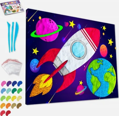 Set pikturimi për fëmijë Splat Planet Canvas Painting Space, 30x40cm, 20 ngjyra balte, shumëngjyrësh - 3