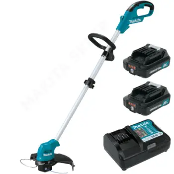 Trimer bari Makita UR100DWAE, pa kabllo, 10.8V 2x2.0Ah, i kaltër