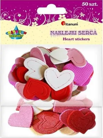 Ngjitësa shkumë Titanum Foam Stickers Hearts, forma zemre, paketim 50 copë, ngjyra të ndryshme