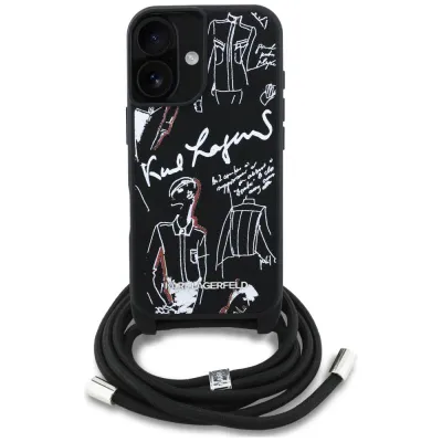 Mbulesë telefoni Karl Lagerfeld Crossbody MagSafe, për iPhone 16, me rrip, e zezë - 2