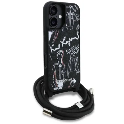 Mbulesë telefoni Karl Lagerfeld Crossbody MagSafe, për iPhone 16, me rrip, e zezë - 3