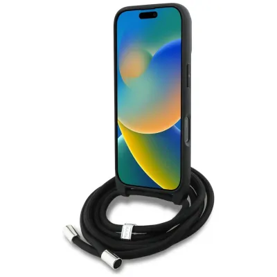 Mbulesë telefoni Karl Lagerfeld Crossbody MagSafe, për iPhone 16, me rrip, e zezë - 4