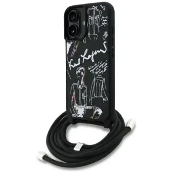 Mbulesë telefoni Karl Lagerfeld Crossbody MagSafe, për iPhone 16, me rrip, e zezë