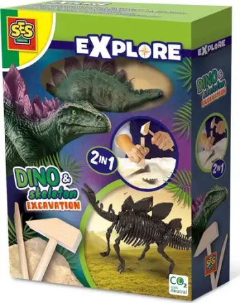 Set gërmimi dinosaur SES Creative 2 në 1 Stegosaurus, skelet dinozauri