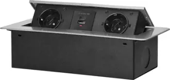 Prizë e integruar VIRONE Recessed Countertop Socket, 2x Schuko, 2x USB A C, argjendtë