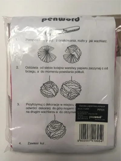 Dekorim letre pom pom, 25 cm, set 3 copë, i zi - 2