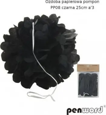 Dekorim letre pom pom, 25 cm, set 3 copë, i zi
