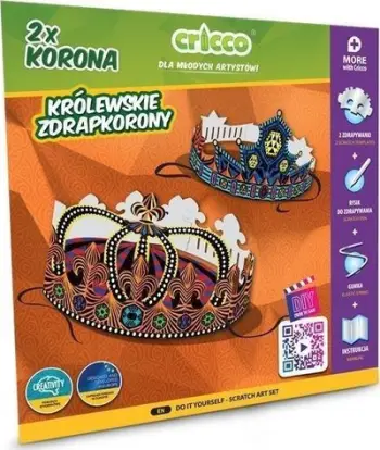 Set kreativ për fëmijë Cricco Royal Scratch Crowns, 2 kurora, me laps druri, shumëngjyrësh