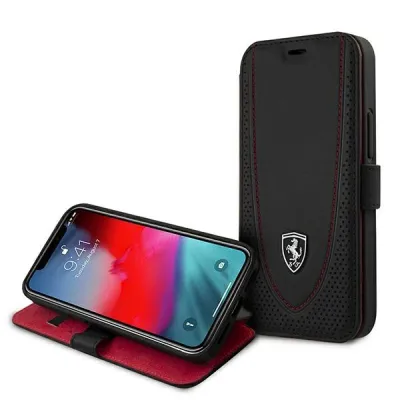 Këllëf telefoni Ferrari Off Track për iPhone 12 Mini, lëkurë natyrale, tip book, i zi - 6