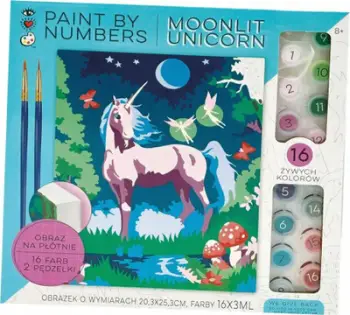 Set pikture Bright Stripes Moonlit Unicorn, Paint by Numbers, me kornizë, për fëmijë