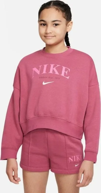 Bluzë duks Nike Sportswear Trend FLC Crew Jr DV2563 633, pambuk, për vajza, rozë - 1