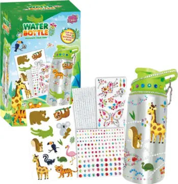 Shishe uji dekorative për fëmijë, 500ml, set DIY me stikera dhe diamante, shumëngjyrëshe