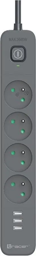 Prizë zgjatuese Tracer Surge Protection, me mbrojtje nga mbingarkesa, 5 dalje, e bardhë