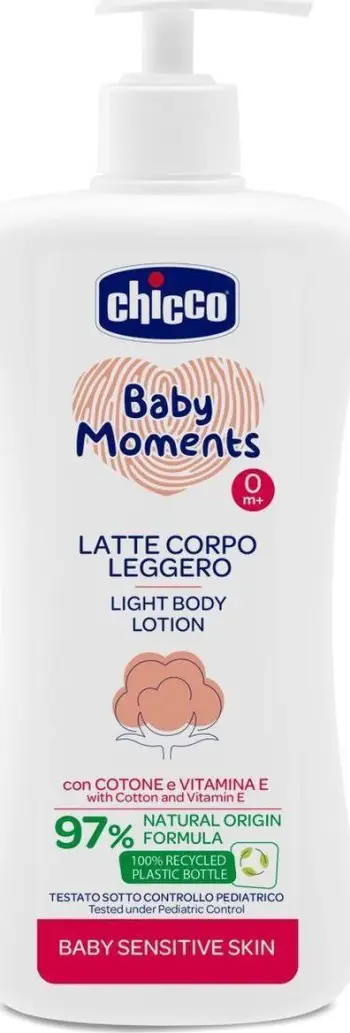 Qumësht trupi për bebe Chicco Baby Moments Sensitive, lëkurë e ndjeshme, 500ml, i bardhë