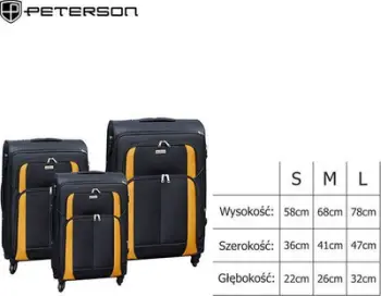 Set valixhe udhëtimi Peterson, 3 copë, rrota 360°, e zezë me portokalli