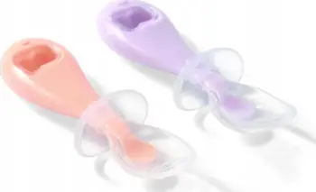 Lugë silikoni për bebe BabyOno 784, set 2 copë, 6m+, rozë vjollcë