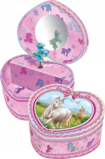 Kuti muzikore Pecoware Pulio, formë zemre, unicorn, rozë