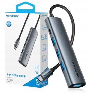 Hub USB-C 5 në 1 Vention, 4x USB 3.0, 0.15m, gri