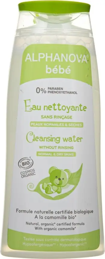 Ujë micelar pastrues për bebe Alphanova Baby Bio, për fytyrë dhe trup, pa shpëlarje, 200 ml
