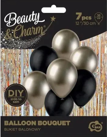 Balona dekorative Godan Beauty&amp;Charm, 30 cm, sete 7 copë, të zeza dhe ari
