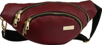 Çantë beli për femra Peterson Classic, lëkurë ekologjike, 3 ndarje me zinxhir, e kuqe e errët