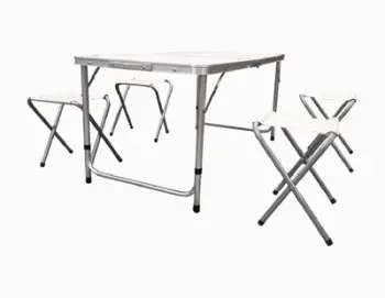 Set mobilje kampingu Heinner, 5 pjesë, alumin dhe MDF, argjendtë