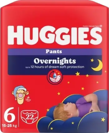 Pelena pantallona nate Huggies Overnights, nr 6, 15-25 kg, 22 copë