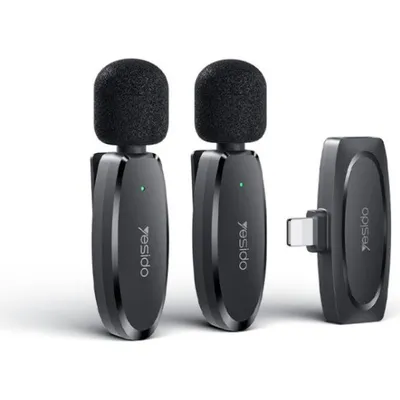 Mikrofon wireless Yesido KR14, MEMS, 2 copë, Lightning, i zi - 1