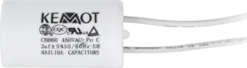 Kondensator startues motorik Kemot CBB60, 2uF, 450V AC, i bardhë