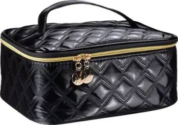 Çantë kozmetike Intervion Quilted GoldBlack, me dorezë, e zezë me ari