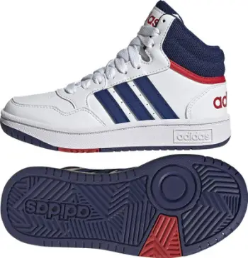 Atlete basketbolli Adidas Hoops Mid 3.0 K GZ9647, për fëmijë, të larta, të bardha me bleu