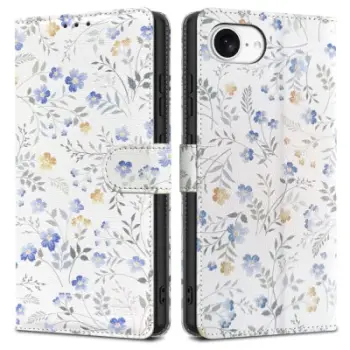 Këllëf portofol Tech-Protect Wallet, iPhone 16E, me mbështetëse, Spring Flowers, i bardhë me lule