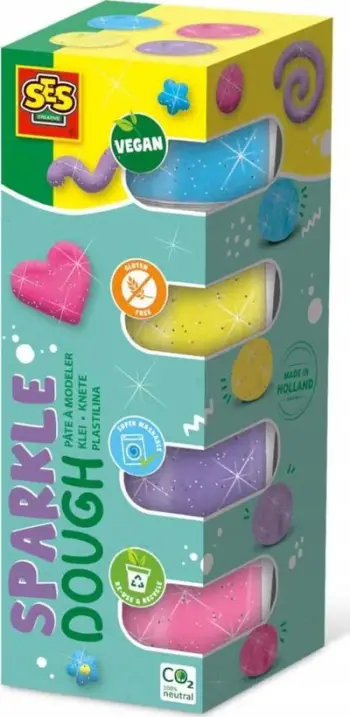 Set plasteline SES Creative Feel Good Dough Sparkle 00515, 4x90g, ngjyra të ndryshme
