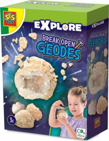 Set eksperimentesh SES Creative 25079 Break Open Geodes, 3 gurë gjeode, për fëmijë, shumëngjyrësh