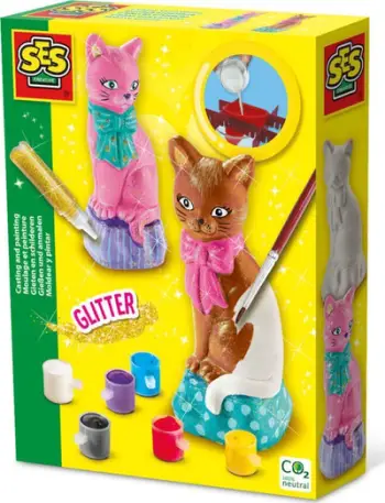 Set kreativ për gips dhe pikturim Creativ Company Glitter Cat, për fëmijë 5+, shumëngjyrësh