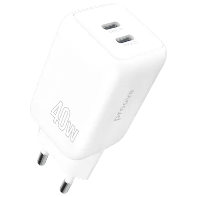 Karikues muri Proove Silicone Power, 40W, me 2×Type-C, i bardhë - 1