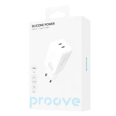 Karikues muri Proove Silicone Power, 40W, me 2×Type-C, i bardhë - 7
