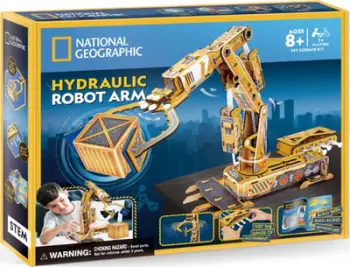 Set edukativ CubicFun Make Your Own Hydraulic Robotic Arm, National Geographic, krah robotik hidraulik
