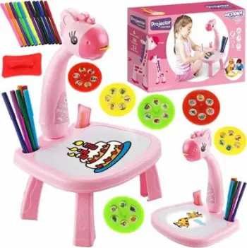 Tabelë vizatimi me projektor Woopie Giraffe, me markera, rozë