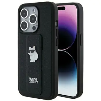 Mbulesë telefoni Karl Lagerfeld Gripstand Saffiano për iPhone 14 Pro, me stand, e zezë
