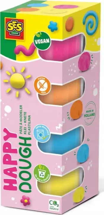 Set plasteline SES Creative Feel Good Dough Happy 00512, 4x90g, shumëngjyrëshe